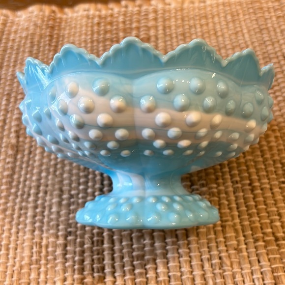 Fenton Accents Fenton Blue And White Slag Glass Hobnail Candle Bowl Poshmark